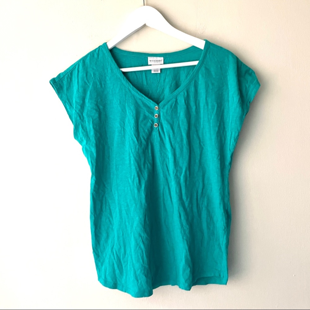 Motherhood Maternity Green V-neck Sleeveless Cotton Tee - Size Small 4oz